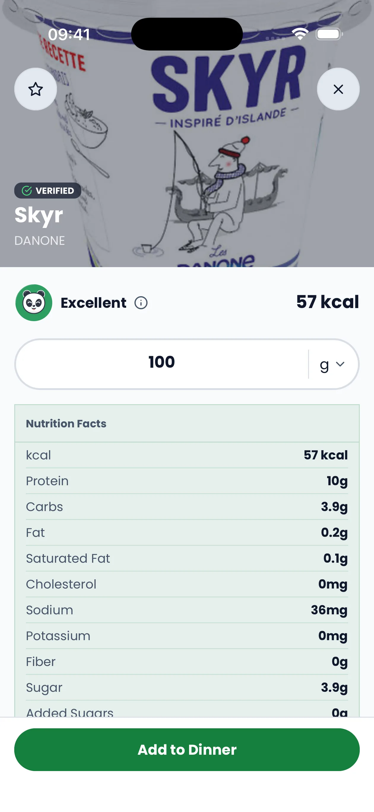 A scanned product with its full nutrition facts